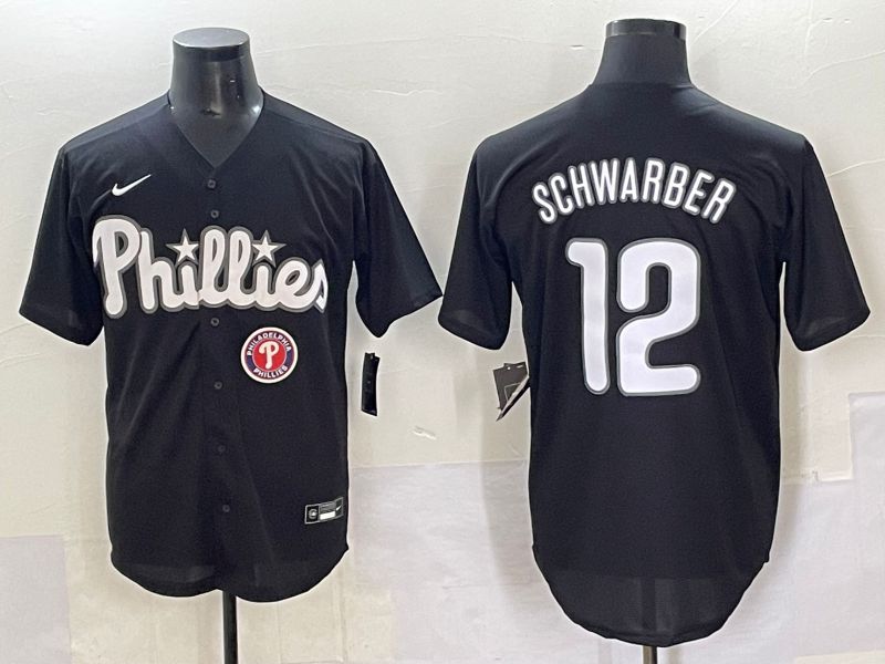 Men 2025 Philadelphia Phillies 12 Schwarber Black Fashion Nike MLB Jersey style 7098